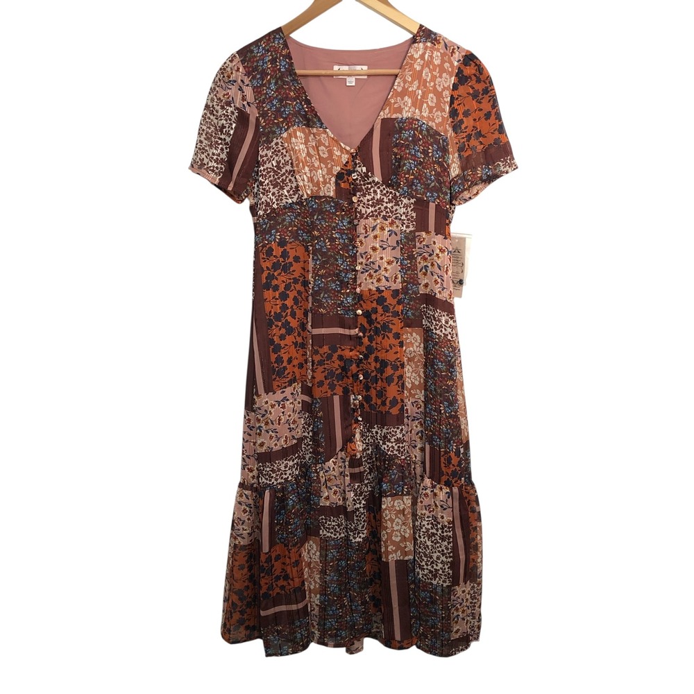 Nanette Lepore Sangria Floral Patchwork Midi Dress Button Front Cottagecore S